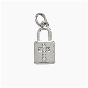 Copper Lock Pendant Pave Zirconia Cross Platinum Plated, approx 7-13mm [FD24429]