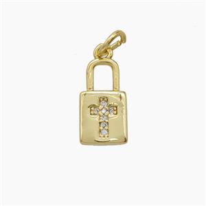 Copper Lock Pendant Pave Zirconia Cross Gold Plated, approx 7-13mm [FD24430]