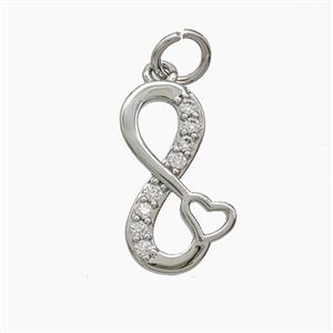 Copper Infinity Pendant Pave Zirconia Heart Platinum Plated, approx 10-17mm [FD24431]