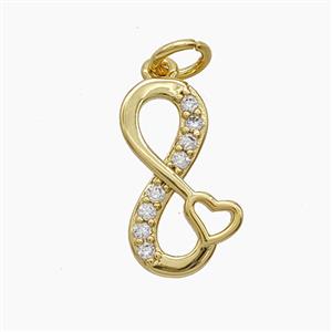 Copper Infinity Pendant Pave Zirconia Heart Gold Plated, approx 10-17mm [FD24432]