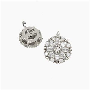 Copper Flower Pendant Pave Zirconia Platinum Plated, approx 9mm [FD24439]