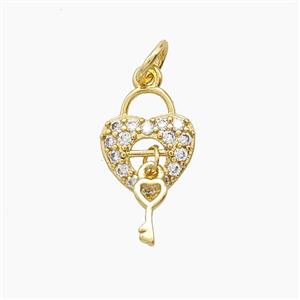 Copper Heart Lock And Key Pendant Pave Zirconia Gold Plated, approx 9-11mm [FD24444]