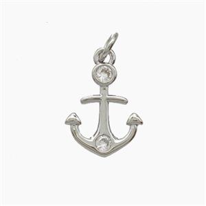 Copper Anchor Pendant Pave Zirconia Platinum Plated, approx 11.5-14mm [FD24447]