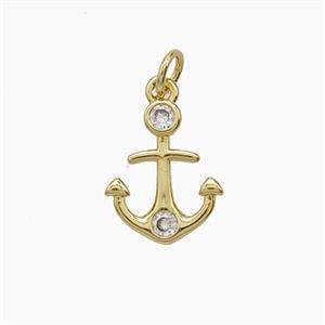 Copper Anchor Pendant Pave Zirconia Gold Plated, approx 11.5-14mm [FD24448]