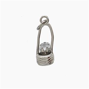 Copper Basket Pendant Pave Zirconia Platinum Plated, approx 6.5-15mm [FD24449]