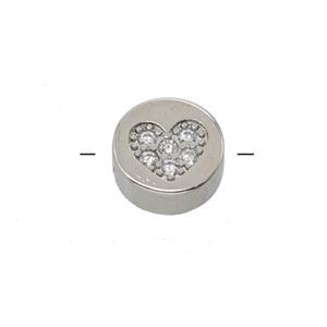 Copper Button Beads Pave Zirconia Heart Platinum Plated, approx 11mm [FD24453]