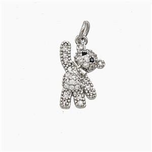 Copper Bear Pendant Pave Zirconia Platinum Plated, approx 10-14mm [FD24455]