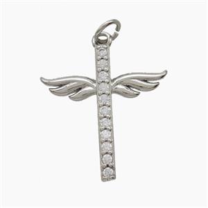 Copper Cross Wings Pendant Pave Zirconia Platinum Plated, approx 20-22mm [FD24465]