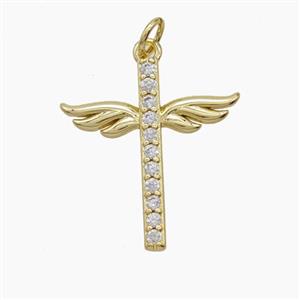 Copper Cross Wings Pendant Pave Zirconia Gold Plated, approx 20-22mm [FD24466]