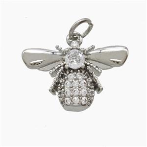 Copper Honeybee Pendant Pave Zirconia Platinum Plated, approx 13-19mm [FD24467]