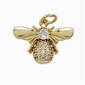 Copper Honeybee Pendant Pave Zirconia Gold Plated, approx 13-19mm [FD24468]