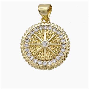 Copper Compass Pendant Pave Zirconia Gold Plated, approx 17mm [FD24470]