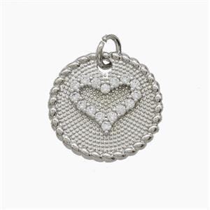 Copper Heart Pendant Pave Zirconia Circle Platinum Plated, approx 17mm [FD24471]