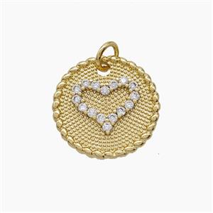 Copper Heart Pendant Pave Zirconia Circle Gold Plated, approx 17mm [FD24472]