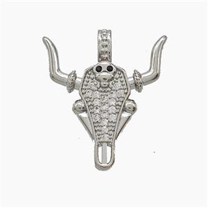 Copper Bullhead Pendant Pave Zirconia Platinum Plated, approx 22-25mm [FD24473]