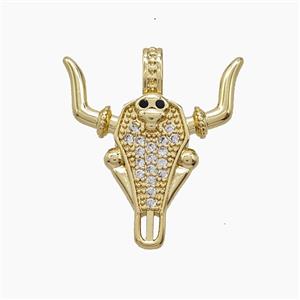 Copper Bullhead Pendant Pave Zirconia Gold Plated, approx 22-25mm [FD24474]