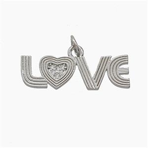 Copper LOVE Pendant Pave Zirconia Heart Platinum Plated, approx 8-26mm [FD24477]