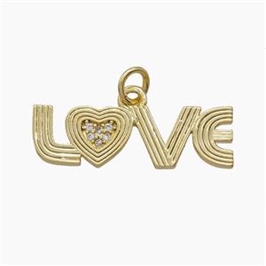 Copper LOVE Pendant Pave Zirconia Heart Gold Plated, approx 8-26mm [FD24478]