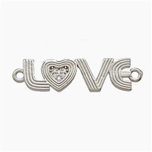 Copper LOVE Connector Pave Zirconia Heart Platinum Plated, approx 8-26mm [FD24479]