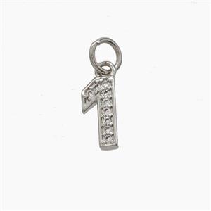 Copper Number-1 Pendant Pave Zirconia One Platinum Plated, approx 4-10mm [FD24483]