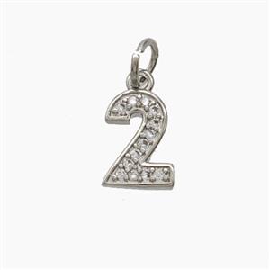 Copper Number-2 Pendant Pave Zirconia Two Platinum Plated, approx 4-10mm [FD24484]