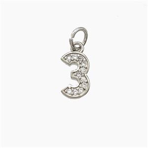 Copper Number-3 Pendant Pave Zirconia Three Platinum Plated, approx 4-10mm [FD24485]