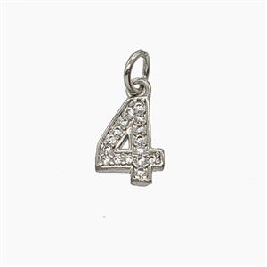 Copper Number-4 Pendant Pave Zirconia Four Platinum Plated, approx 4-10mm [FD24486]