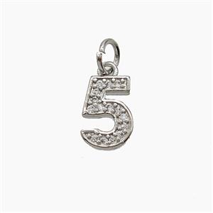 Copper Number-5 Pendant Pave Zirconia Five Platinum Plated, approx 4-10mm [FD24487]