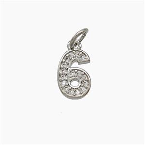 Copper Number-6 Pendant Pave Zirconia Six Platinum Plated, approx 4-10mm [FD24488]