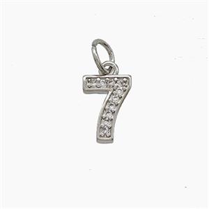 Copper Number-7 Pendant Pave Zirconia Seven Platinum Plated, approx 4-10mm [FD24489]