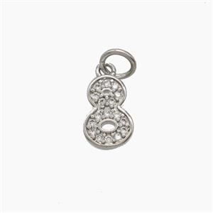 Copper Number-8 Pendant Pave Zirconia Eight Platinum Plated, approx 4-10mm [FD24490]