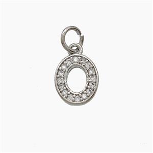 Copper Number-0 Pendant Pave Zirconia Zero Platinum Plated, approx 4-10mm [FD24492]