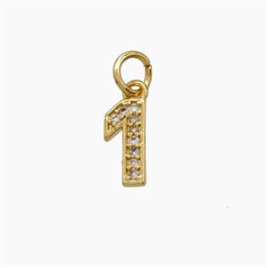 Copper Number-1 Pendant Pave Zirconia One Gold Plated, approx 4-10mm [FD24493]