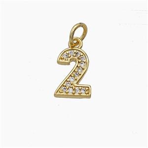 Copper Number-2 Pendant Pave Zirconia Two Gold Plated, approx 4-10mm [FD24494]