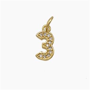 Copper Number-3 Pendant Pave Zirconia Three Gold Plated, approx 4-10mm [FD24495]