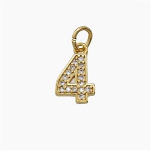 Copper Number-4 Pendant Pave Zirconia Four Gold Plated, approx 4-10mm [FD24496]