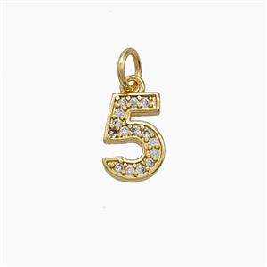 Copper Number-5 Pendant Pave Zirconia Five Gold Plated, approx 4-10mm [FD24497]