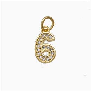 Copper Number-6 Pendant Pave Zirconia Six Gold Plated, approx 4-10mm [FD24498]