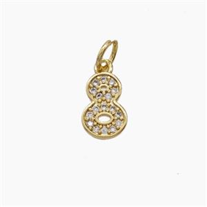 Copper Number-8 Pendant Pave Zirconia Eight Gold Plated, approx 4-10mm [FD24500]