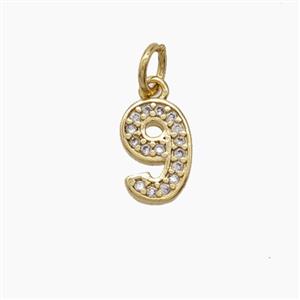 Copper Number-9 Pendant Pave Zirconia Nine Gold Plated, approx 4-10mm [FD24501]