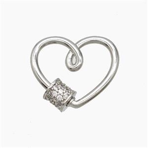 Copper Heart Carabiner Clasp Pave Zirconia Platinum Plated, approx 17mm [FD24505]