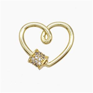 Copper Heart Carabiner Clasp Pave Zirconia Gold Plated, approx 17mm [FD24506]
