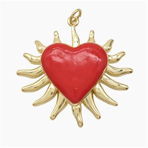 Copper Heart Pendant Red Enamel Gold Plated, approx 34mm [FD24509]