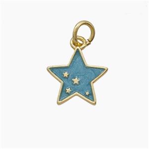 Copper Star Pendant Teal Enamel Gold Plated, approx 11mm [FD24511]