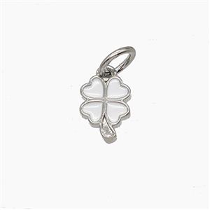 Copper Clover Pendant White Enamel Platinum Plated, approx 6-8mm [FD24517]