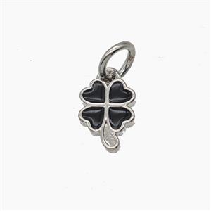 Copper Clover Pendant Black Enamel Platinum Plated, approx 6-8mm [FD24518]