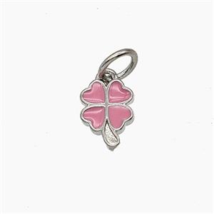 Copper Clover Pendant Pink Enamel Platinum Plated, approx 6-8mm [FD24519]