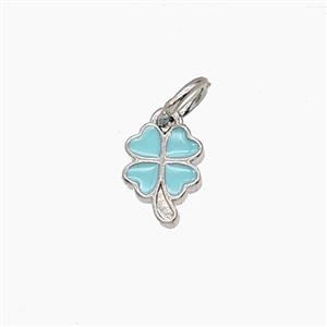 Copper Clover Pendant Teal Enamel Platinum Plated, approx 6-8mm [FD24520]