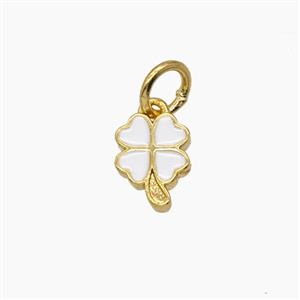Copper Clover Pendant White Enamel Gold Plated, approx 6-8mm [FD24522]