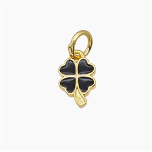Copper Clover Pendant Black Enamel Gold Plated, approx 6-8mm [FD24523]
